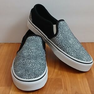 Vans Asher Spots Size 8 Black/White Slip-On Womens Skate Shoes NWOB